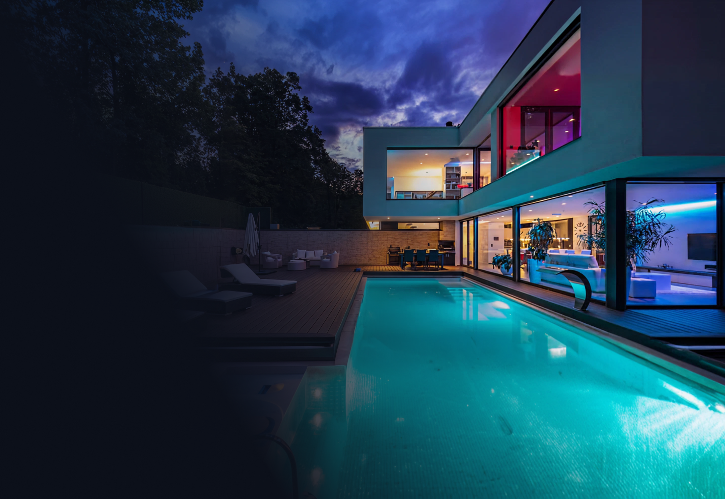 PIXIE voice-controlled smart home — lit up at night